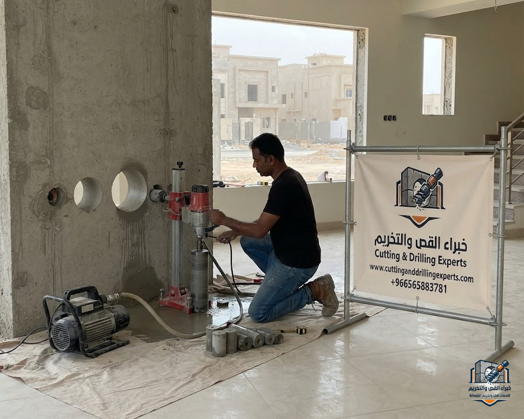 تخريم الخرسانة بالكور الماسي في جدة لفتحات المكيفات والسباكة والكهرباء